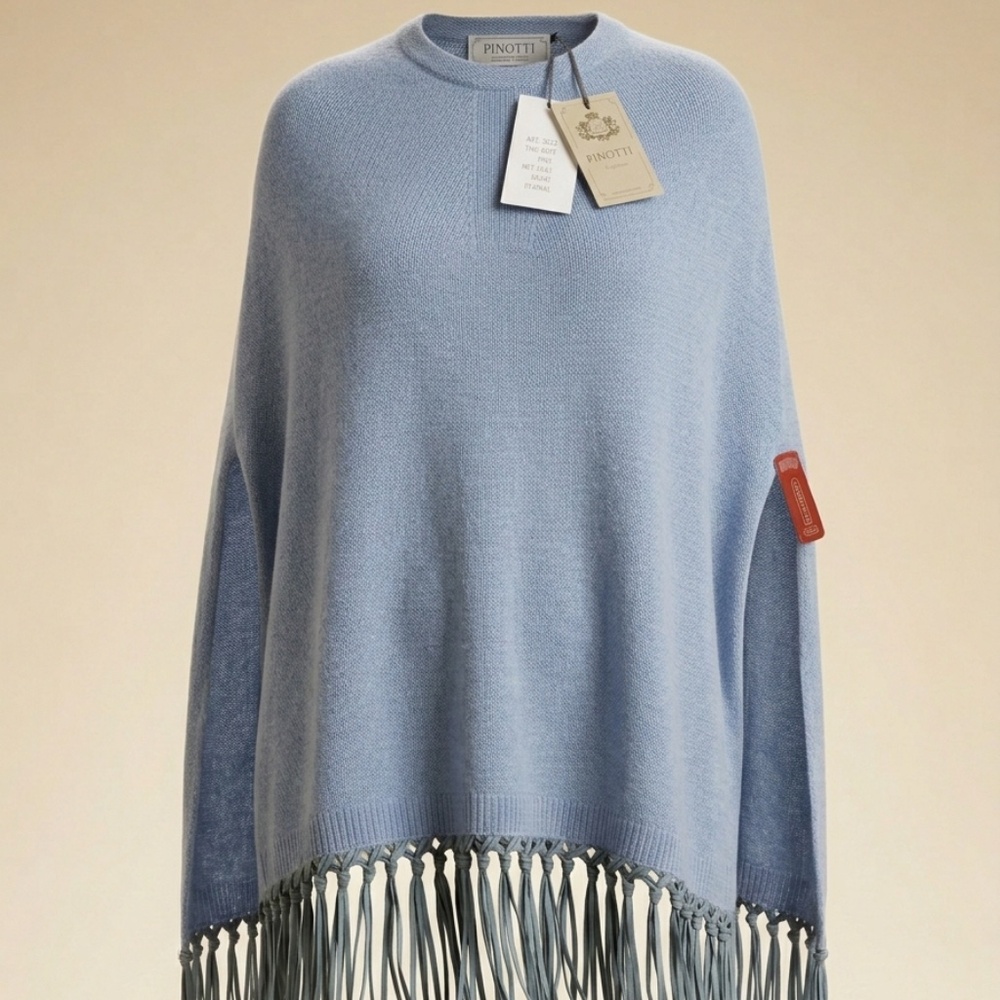 NWT Pinotti Italy Wool & Cashmere Poncho - Icy Light Blue